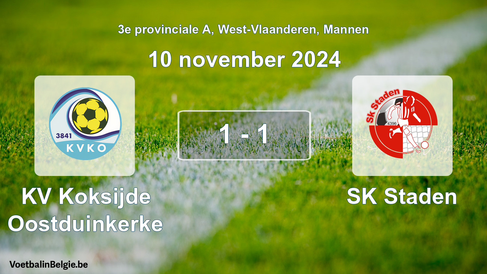 Gespeelde wedstrijd mannenvoetbal: KV Koksijde Oostduinkerke - SK Staden 1 - 1 (10 november 2024)
