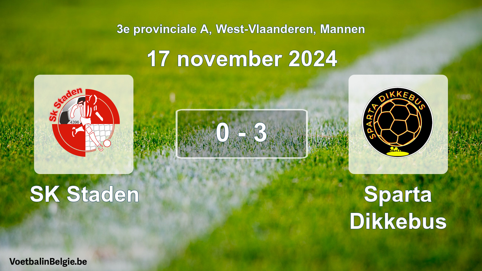 Gespeelde wedstrijd mannenvoetbal: SK Staden - Sparta Dikkebus 0 - 3 (17 november 2024)