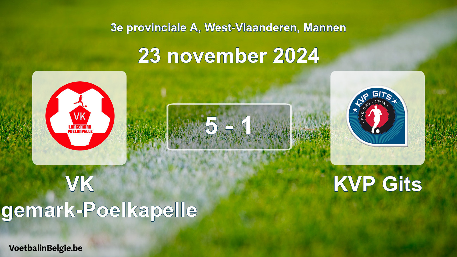 Gespeelde wedstrijd mannenvoetbal: VK Langemark-Poelkapelle - KVP Gits 5 - 1 (23 november 2024)