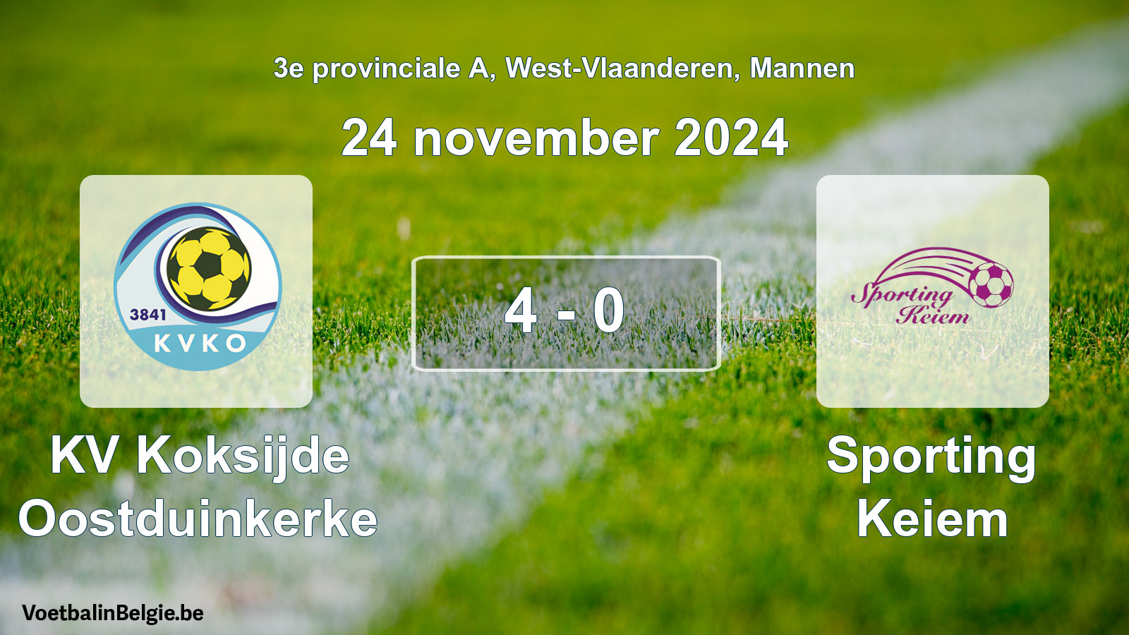 Played match men football: KV Koksijde Oostduinkerke - Sporting Keiem 4 - 0 (24 November 2024)