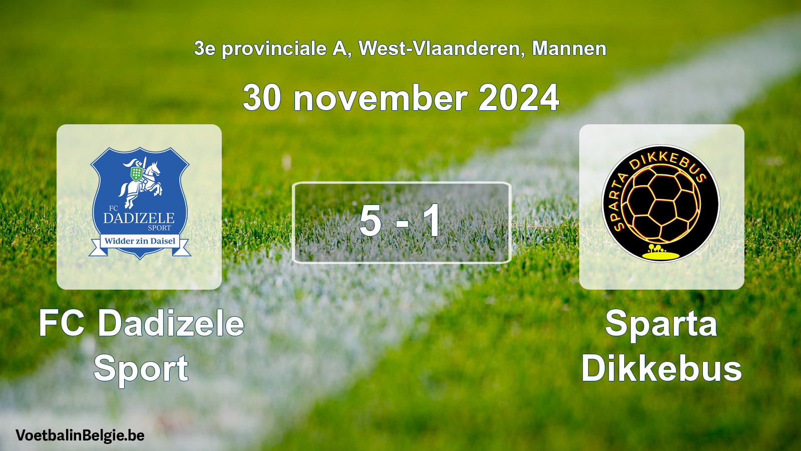 Gespeelde wedstrijd mannenvoetbal: FC Dadizele Sport - Sparta Dikkebus 5 - 1 (30 november 2024)