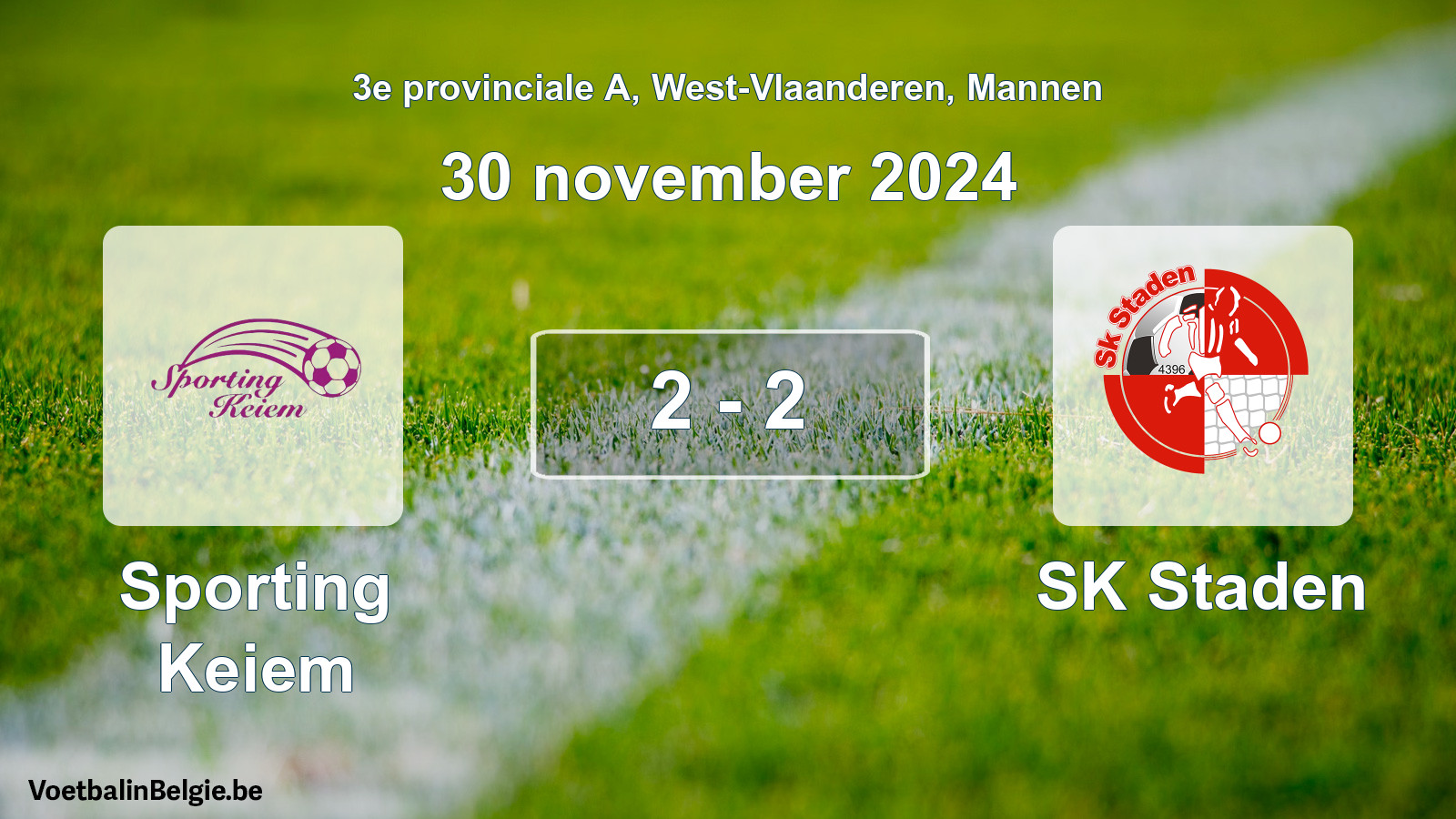 Gespeelde wedstrijd mannenvoetbal: Sporting Keiem - SK Staden 2 - 2 (30 november 2024)