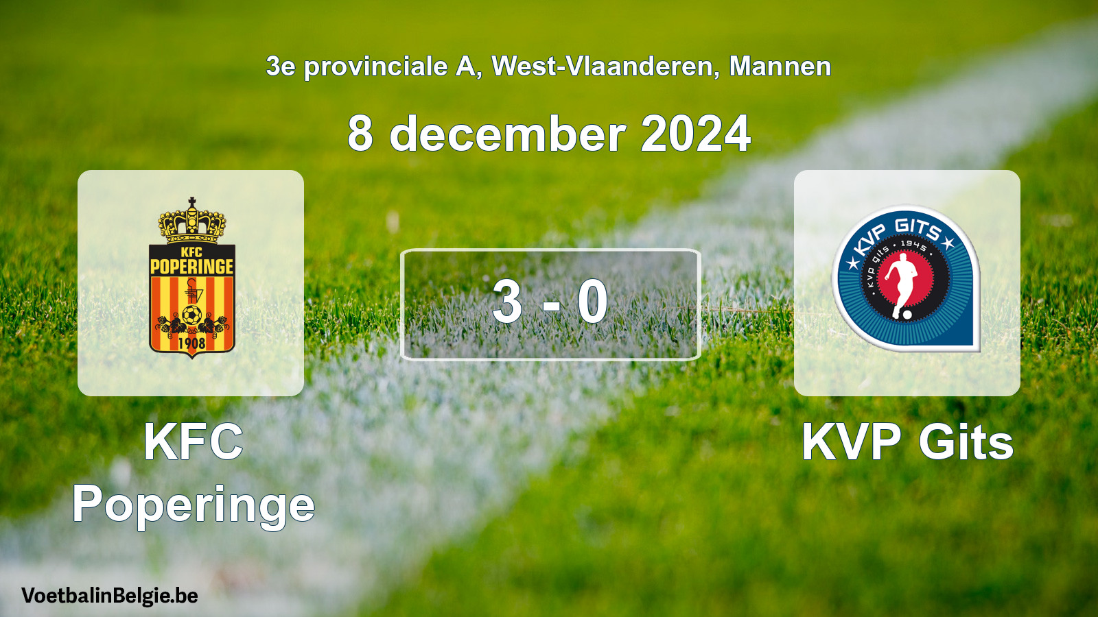 Gespeelde wedstrijd mannenvoetbal: KFC Poperinge - KVP Gits 3 - 0 (8 december 2024)