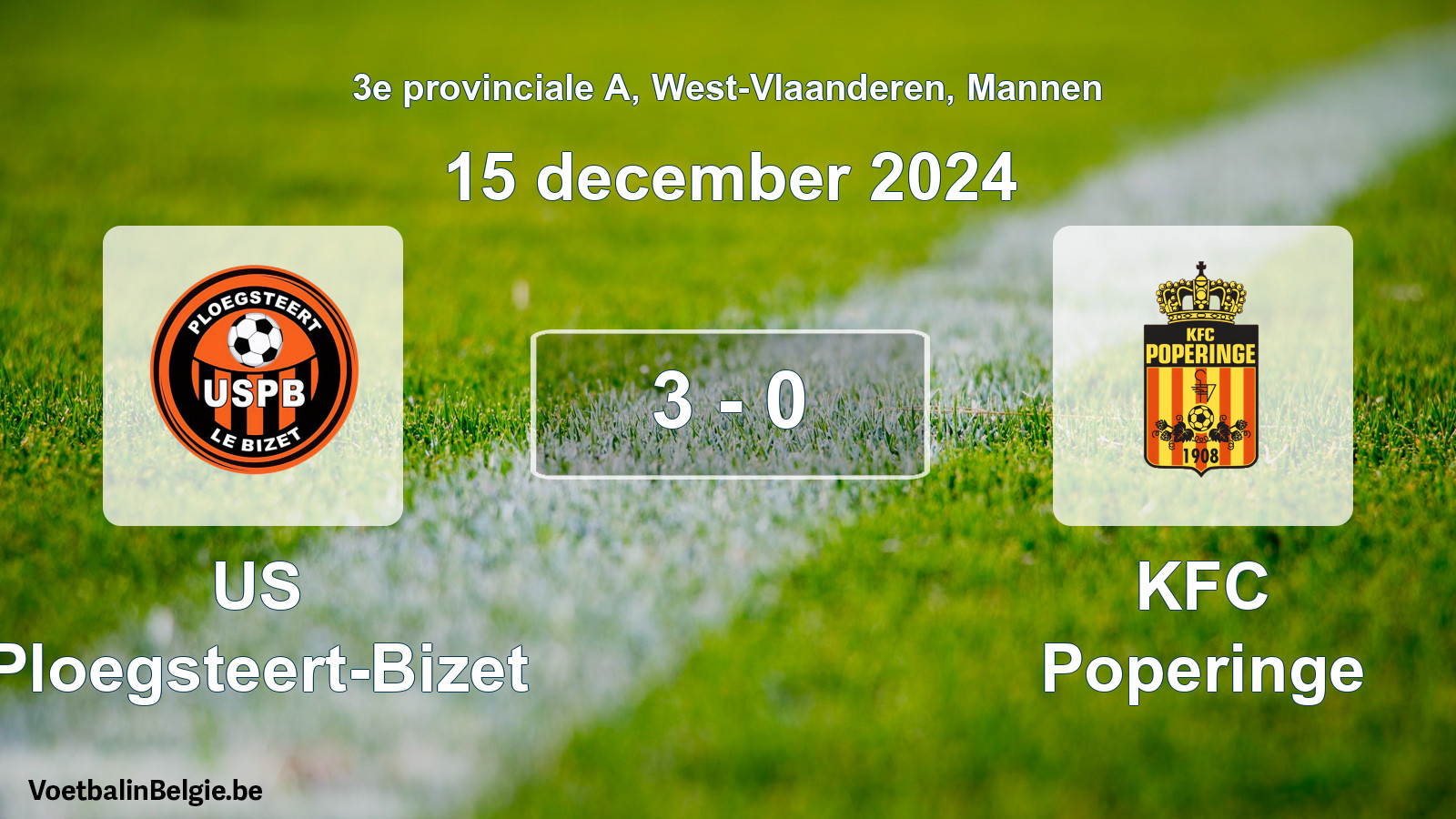 Gespeelde wedstrijd mannenvoetbal: US Ploegsteert-Bizet - KFC Poperinge 3 - 0 (15 december 2024)