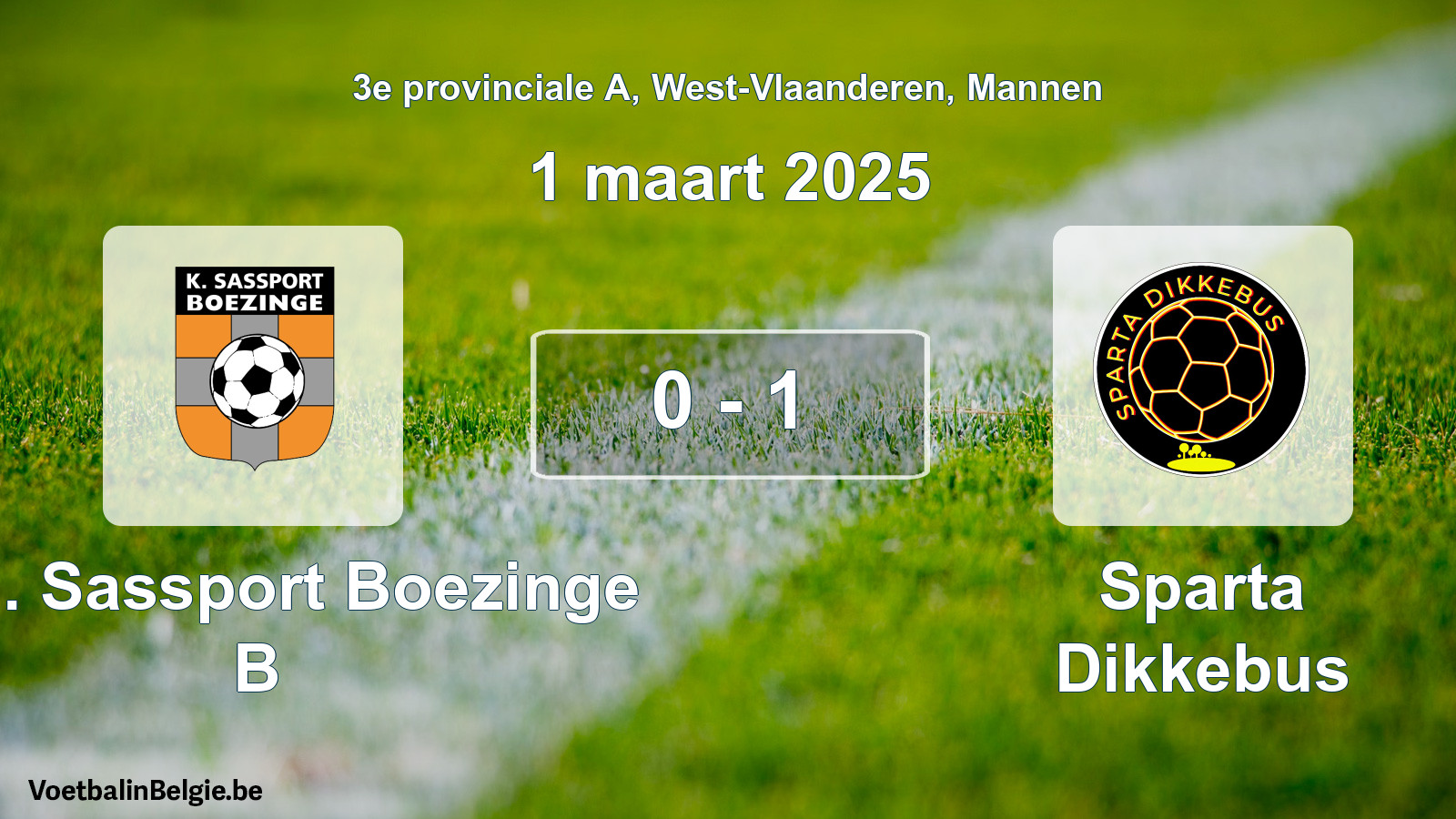 Gespeelde wedstrijd mannenvoetbal: Kon. Sassport Boezinge B - Sparta Dikkebus 0 - 1 (1 maart 2025)