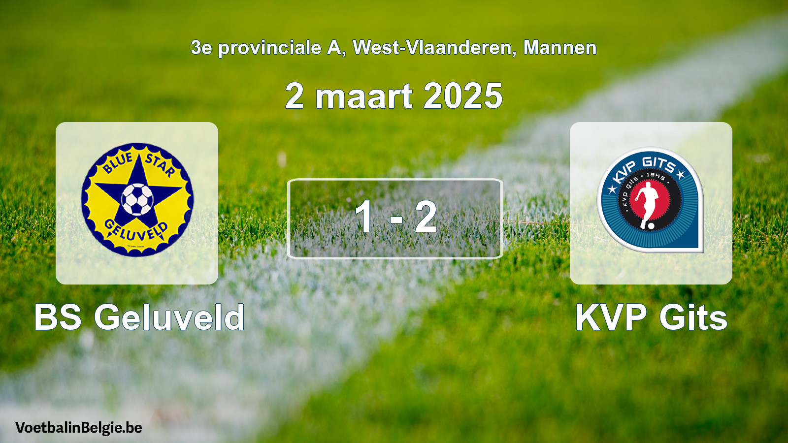 Gespeelde wedstrijd mannenvoetbal: BS Geluveld - KVP Gits 1 - 2 (2 maart 2025)