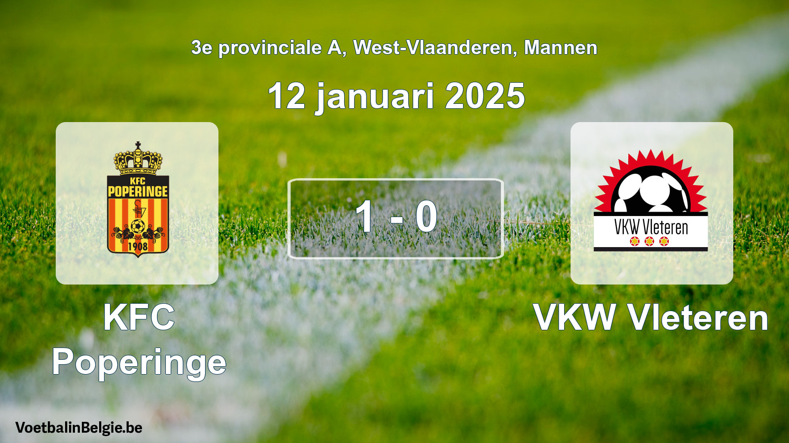 Gespeelde wedstrijd mannenvoetbal: KFC Poperinge - VKW Vleteren 1 - 0 (12 januari 2025)