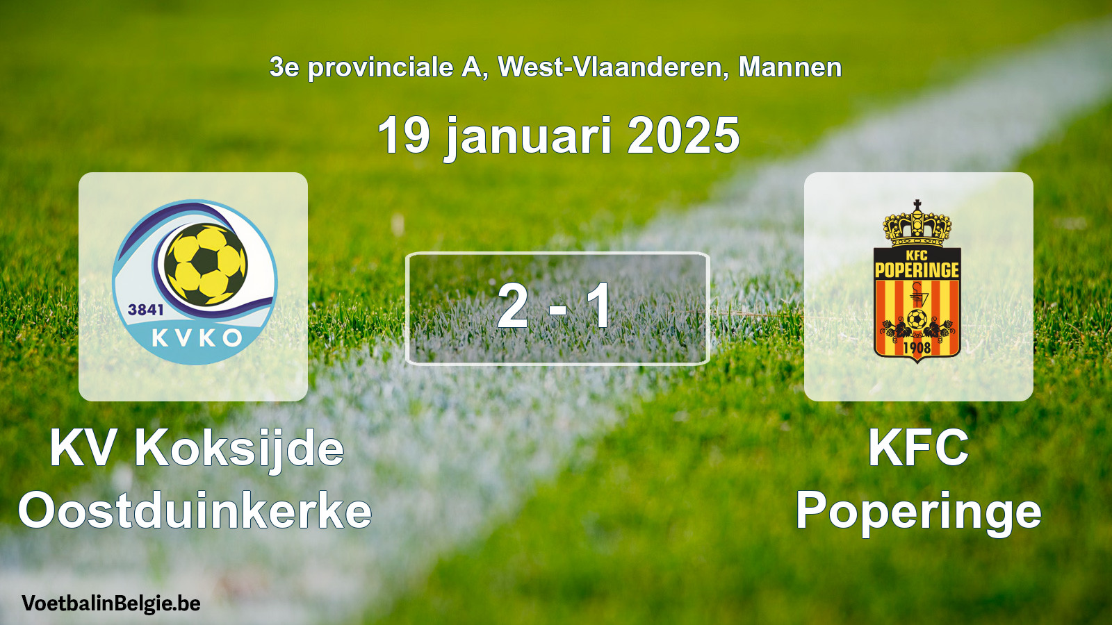 Gespeelde wedstrijd mannenvoetbal: KV Koksijde Oostduinkerke - KFC Poperinge 2 - 1 (19 januari 2025)