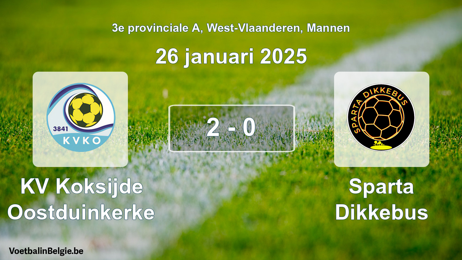Gespeelde wedstrijd mannenvoetbal: KV Koksijde Oostduinkerke - Sparta Dikkebus 2 - 0 (26 januari 2025)