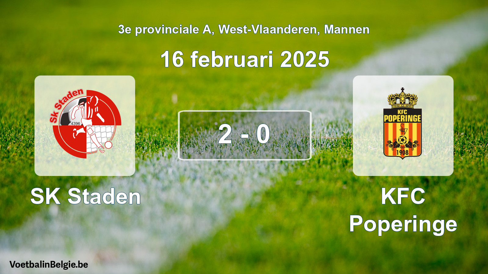 Gespeelde wedstrijd mannenvoetbal: SK Staden - KFC Poperinge 2 - 0 (16 februari 2025)