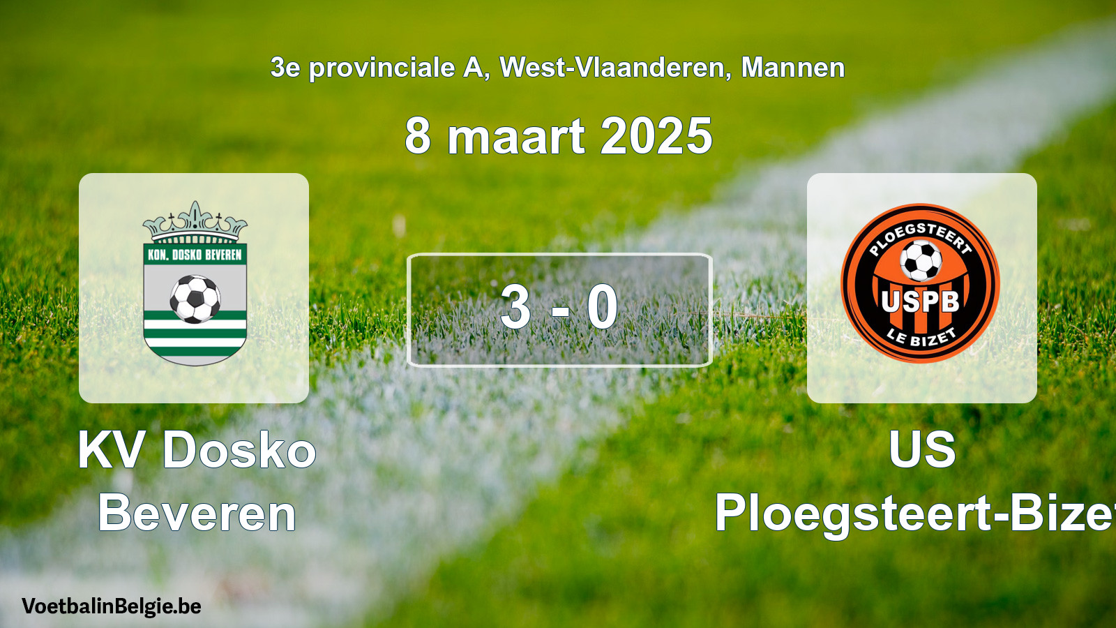Gespeelde wedstrijd mannenvoetbal: KV Dosko Beveren - US Ploegsteert-Bizet 3 - 0 (8 maart 2025)