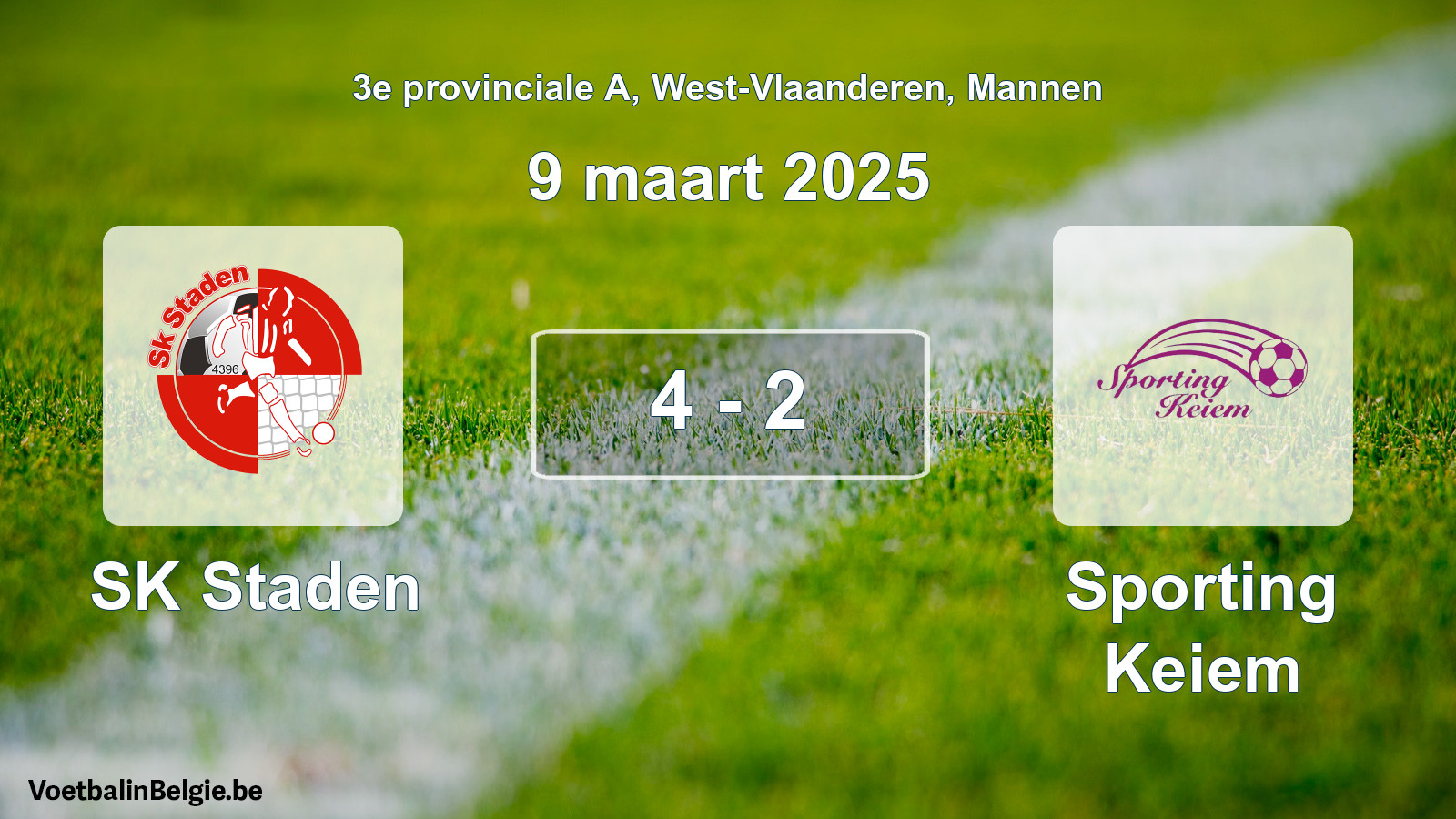 Gespeelde wedstrijd mannenvoetbal: SK Staden - Sporting Keiem 4 - 2 (9 maart 2025)