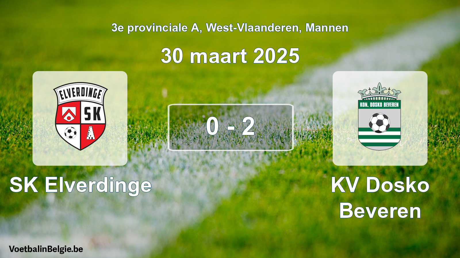 Gespeelde wedstrijd mannenvoetbal: SK Elverdinge - KV Dosko Beveren 0 - 2 (30 maart 2025)