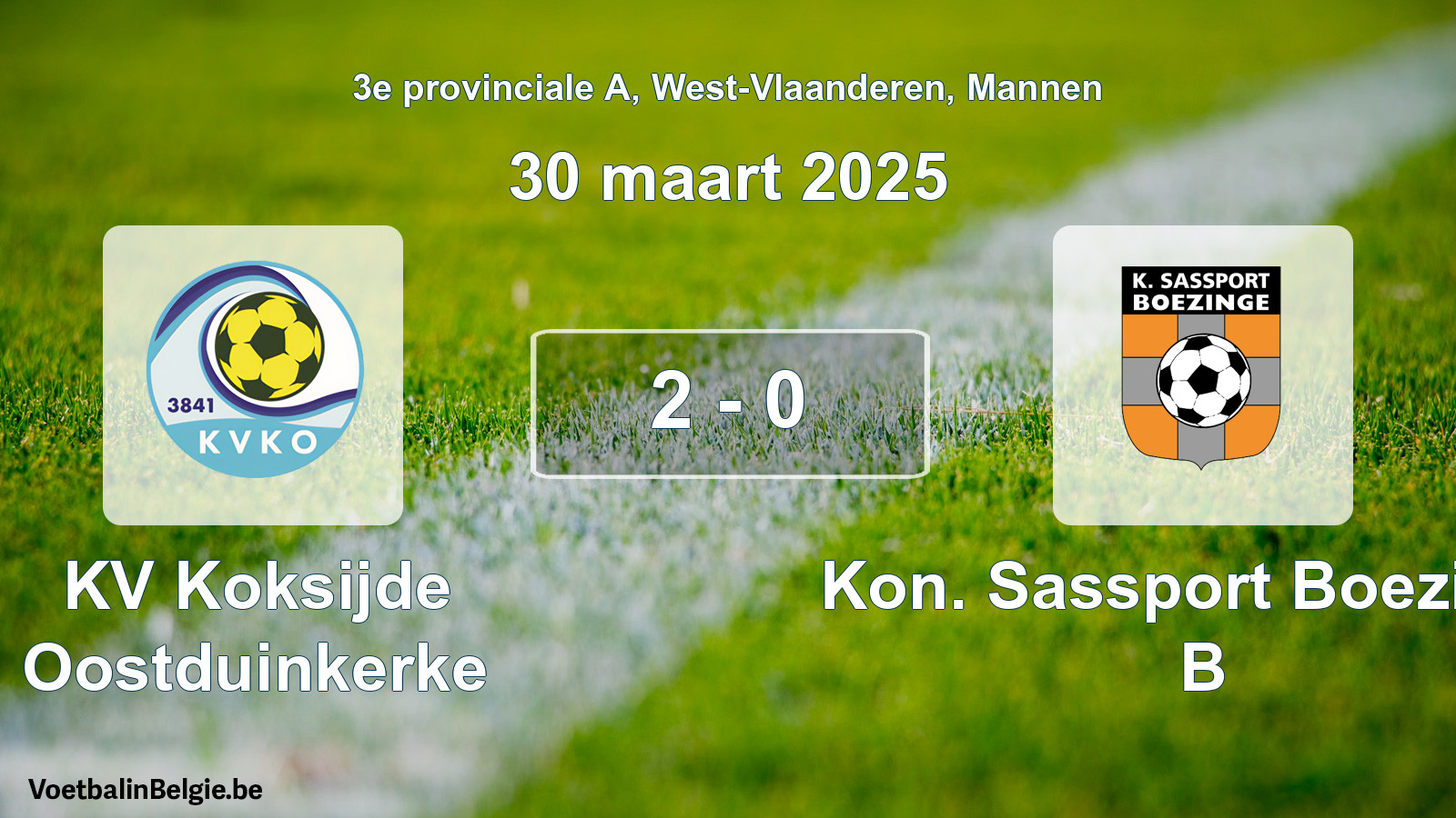 Gespeelde wedstrijd mannenvoetbal: KV Koksijde Oostduinkerke - Kon. Sassport Boezinge B 2 - 0 (30 maart 2025)
