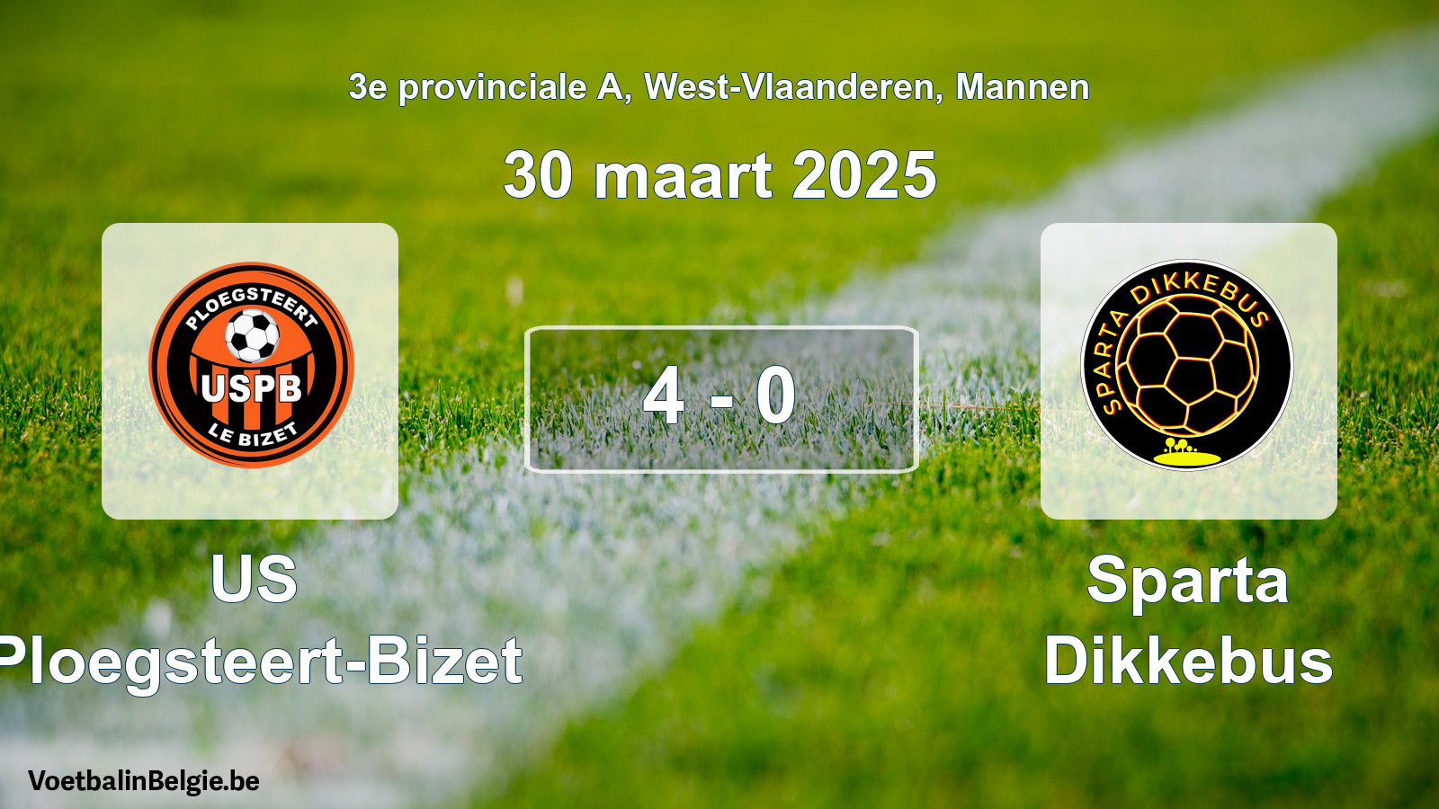 Gespeelde wedstrijd mannenvoetbal: US Ploegsteert-Bizet - Sparta Dikkebus 4 - 0 (30 maart 2025)