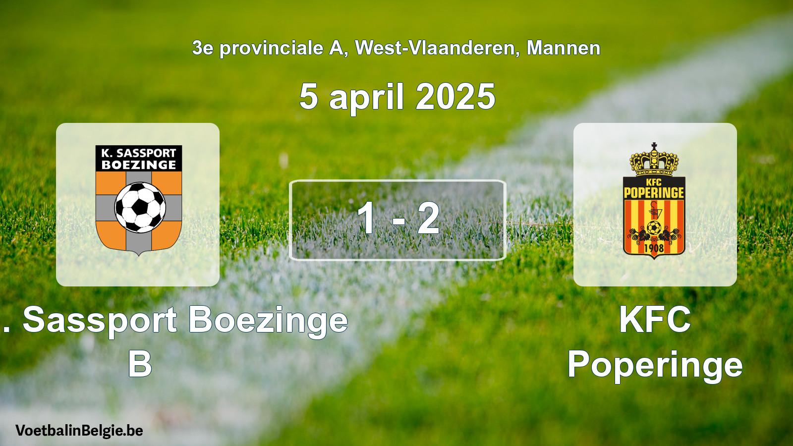 Gespeelde wedstrijd mannenvoetbal: Kon. Sassport Boezinge B - KFC Poperinge 1 - 2 (5 april 2025)