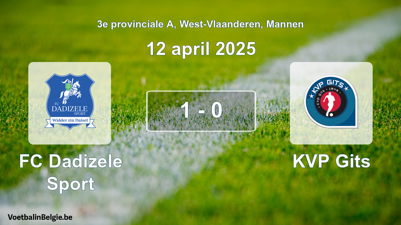 Gespeelde wedstrijd mannenvoetbal: FC Dadizele Sport - KVP Gits 1 - 0 (12 april 2025)
