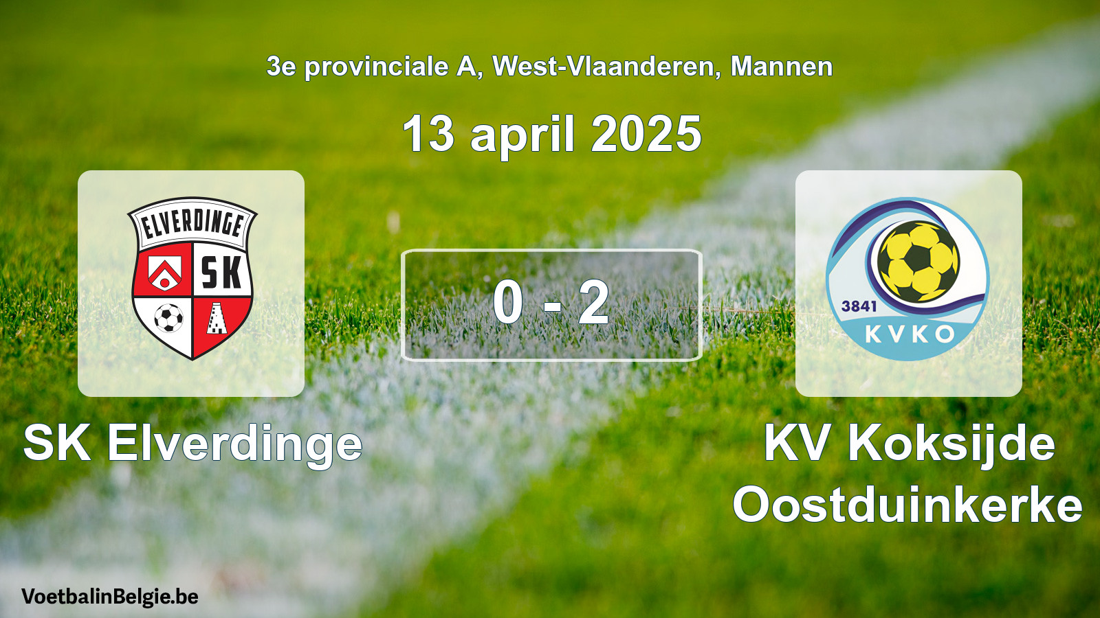 Gespeelde wedstrijd mannenvoetbal: SK Elverdinge - KV Koksijde Oostduinkerke 0 - 2 (13 april 2025)