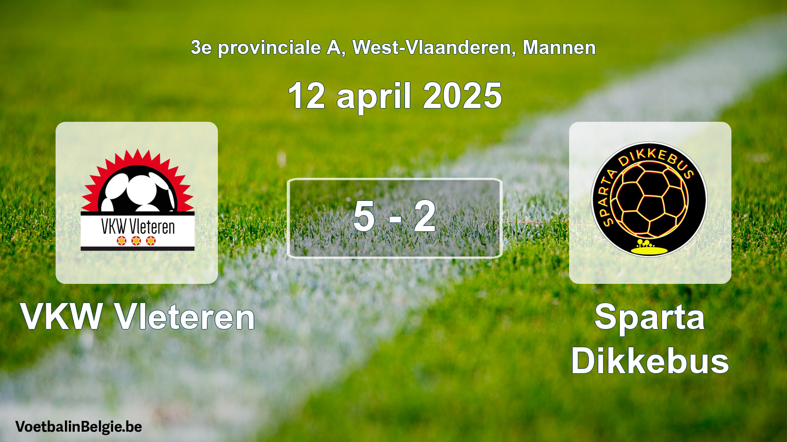 Gespeelde wedstrijd mannenvoetbal: VKW Vleteren - Sparta Dikkebus 5 - 2 (12 april 2025)