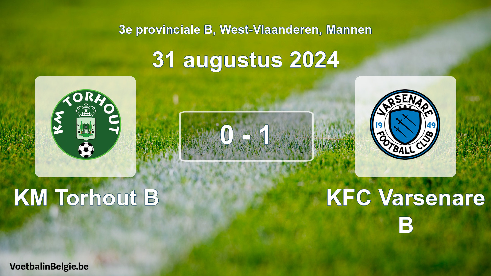 Gespeelde wedstrijd mannenvoetbal: KM Torhout B - KFC Varsenare B 0 - 1 (31 augustus 2024)