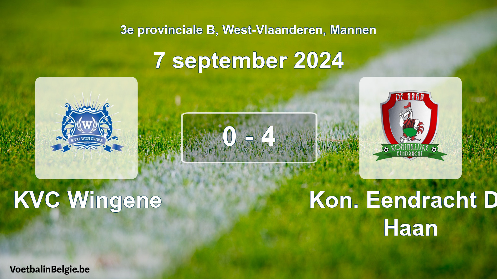 Gespeelde wedstrijd mannenvoetbal: KVC Wingene - Kon. Eendracht De Haan 0 - 4 (7 september 2024)