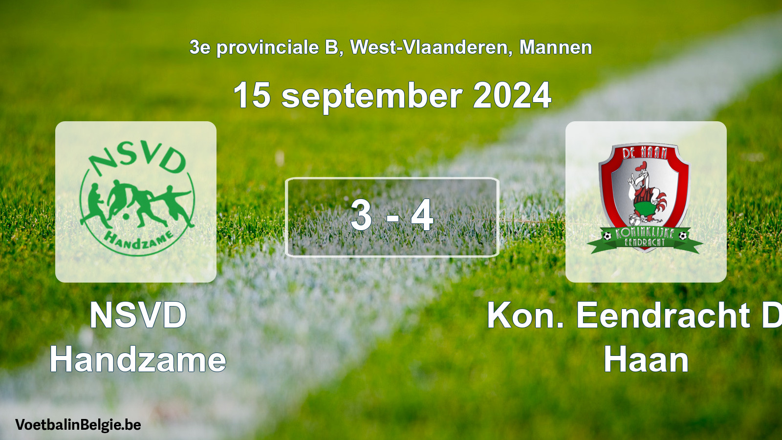 Gespeelde wedstrijd mannenvoetbal: NSVD Handzame - Kon. Eendracht De Haan 3 - 4 (15 september 2024)