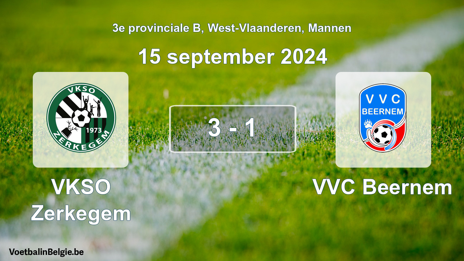 Gespeelde wedstrijd mannenvoetbal: VKSO Zerkegem - VVC Beernem 3 - 1 (15 september 2024)