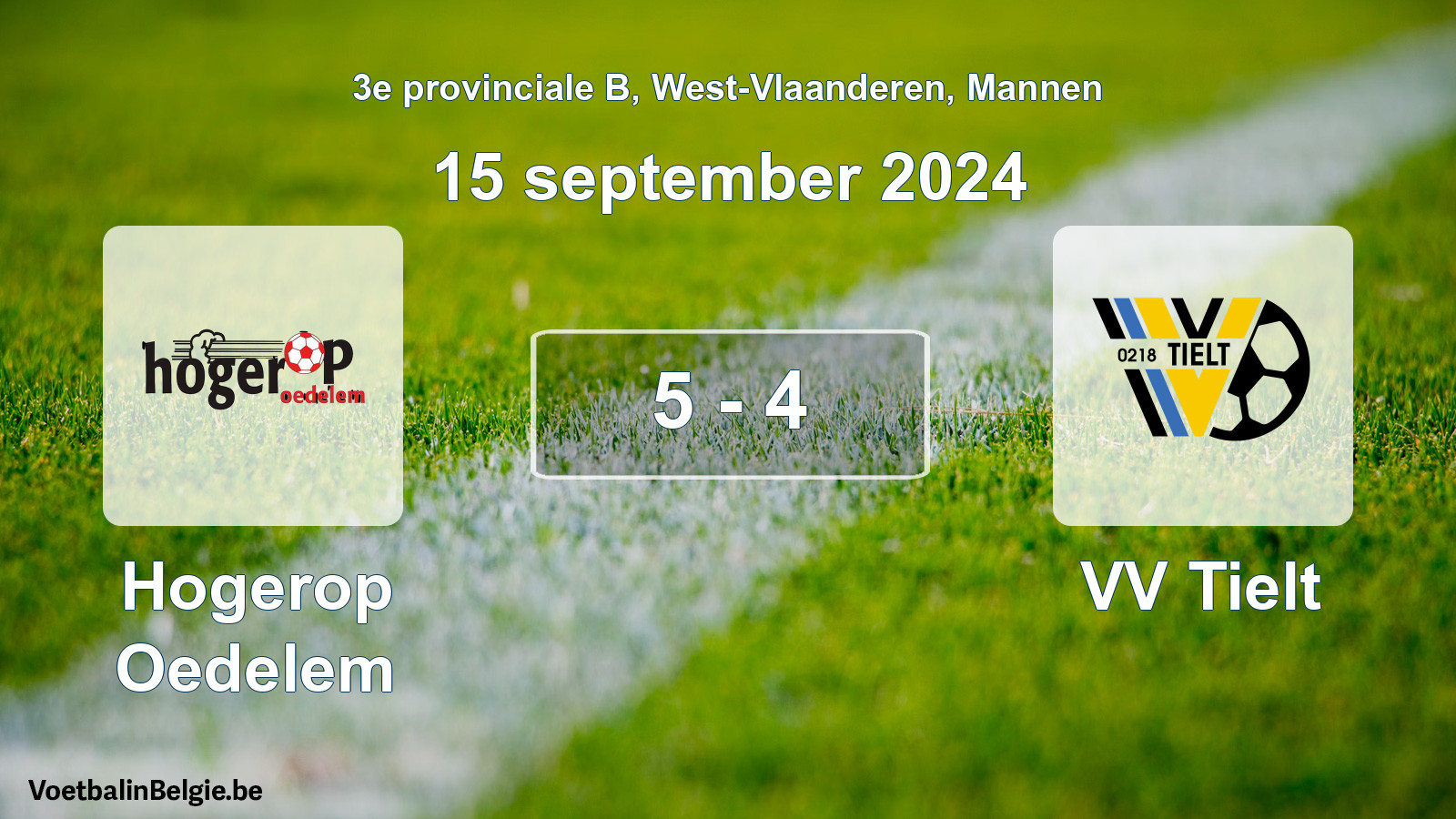 Gespeelde wedstrijd mannenvoetbal: Hogerop Oedelem - VV Tielt 5 - 4 (15 september 2024)