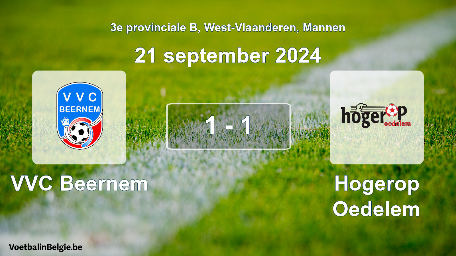Gespeelde wedstrijd mannenvoetbal: VVC Beernem - Hogerop Oedelem 1 - 1 (21 september 2024)