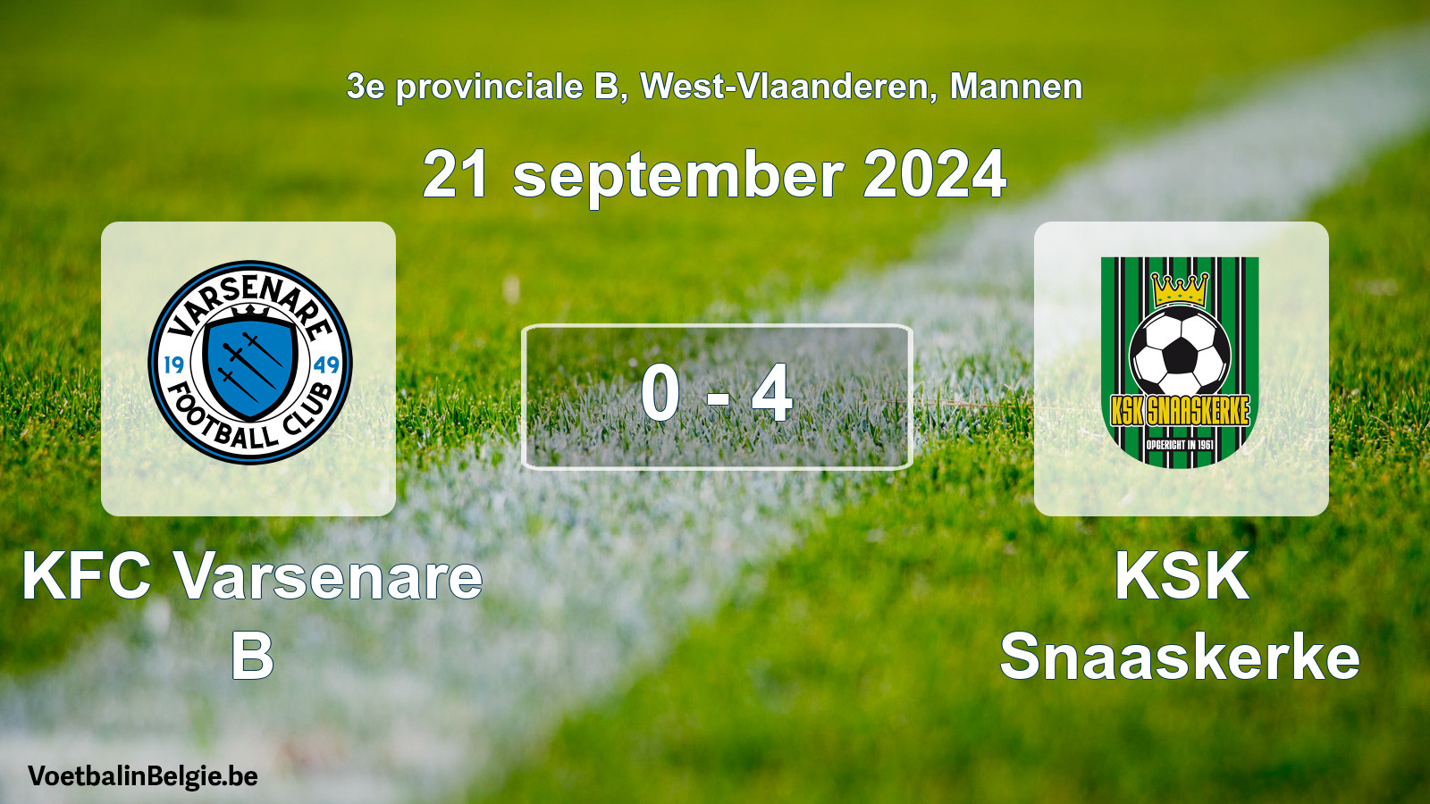 Gespeelde wedstrijd mannenvoetbal: KFC Varsenare B - KSK Snaaskerke 0 - 4 (21 september 2024)