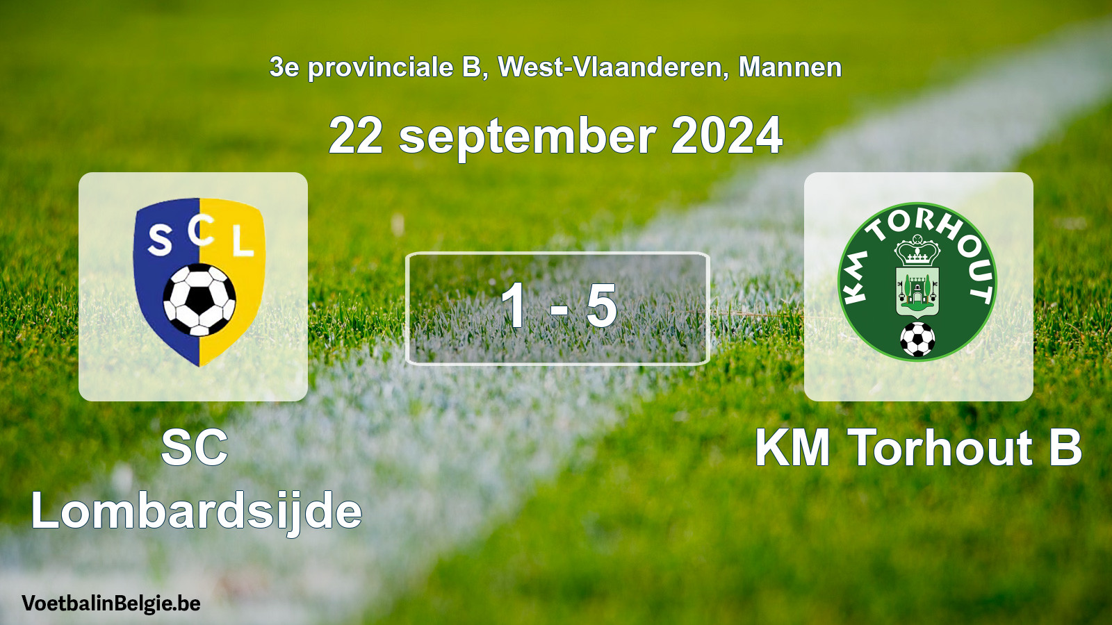Gespeelde wedstrijd mannenvoetbal: SC Lombardsijde - KM Torhout B 1 - 5 (22 september 2024)