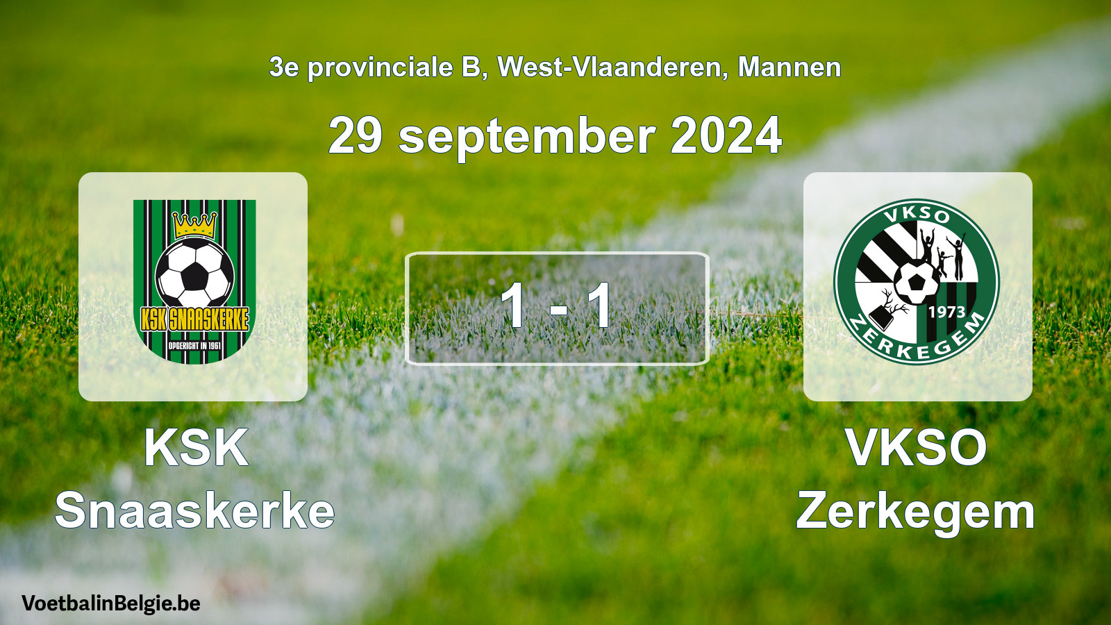 Gespeelde wedstrijd mannenvoetbal: KSK Snaaskerke - VKSO Zerkegem 1 - 1 (29 september 2024)