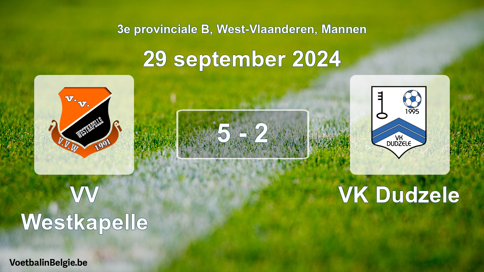 Gespeelde wedstrijd mannenvoetbal: VV Westkapelle - VK Dudzele 5 - 2 (29 september 2024)