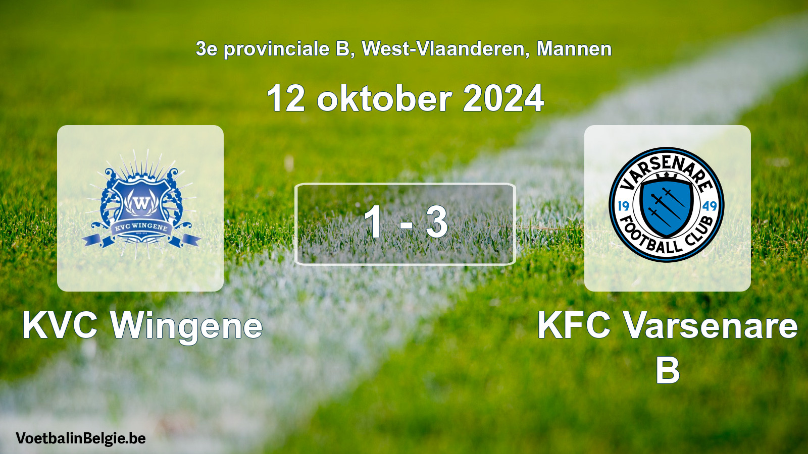 Gespeelde wedstrijd mannenvoetbal: KVC Wingene - KFC Varsenare B 1 - 3 (12 oktober 2024)