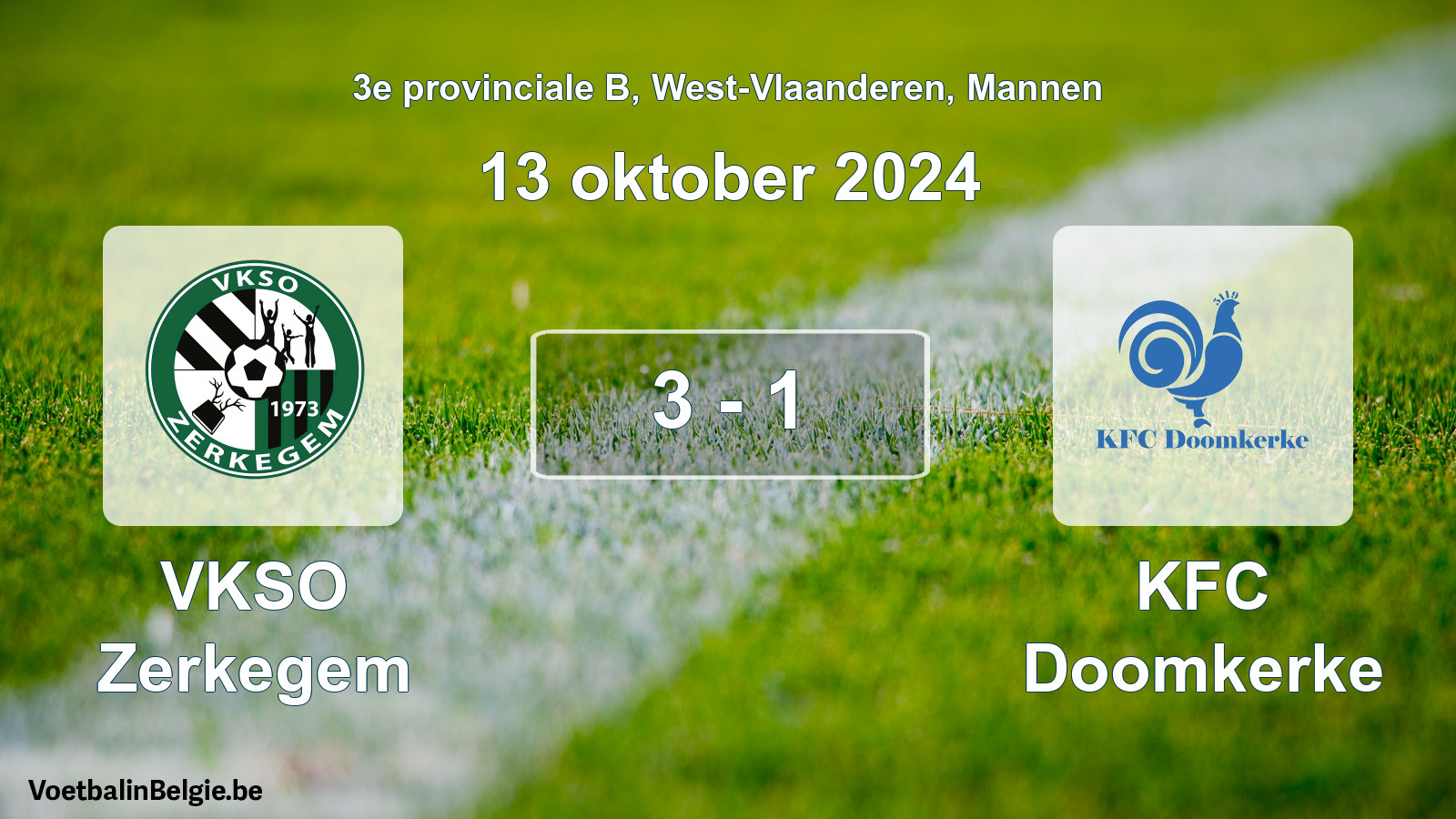 Gespeelde wedstrijd mannenvoetbal: VKSO Zerkegem - KFC Doomkerke 3 - 1 (13 oktober 2024)