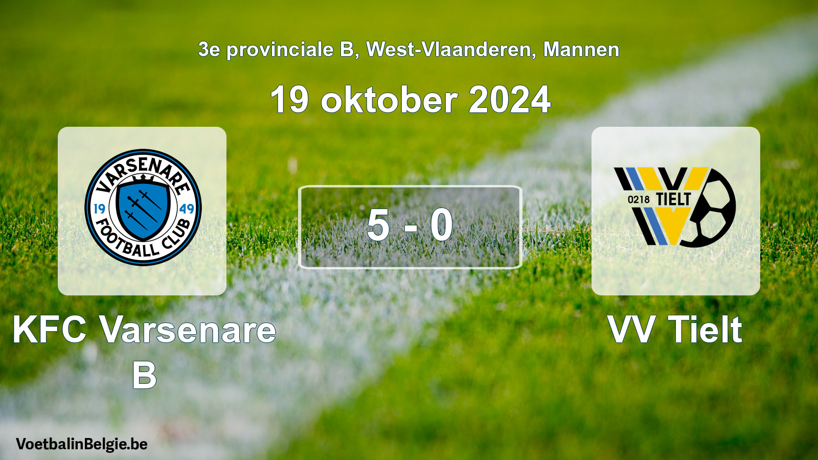 Gespeelde wedstrijd mannenvoetbal: KFC Varsenare B - VV Tielt 5 - 0 (19 oktober 2024)