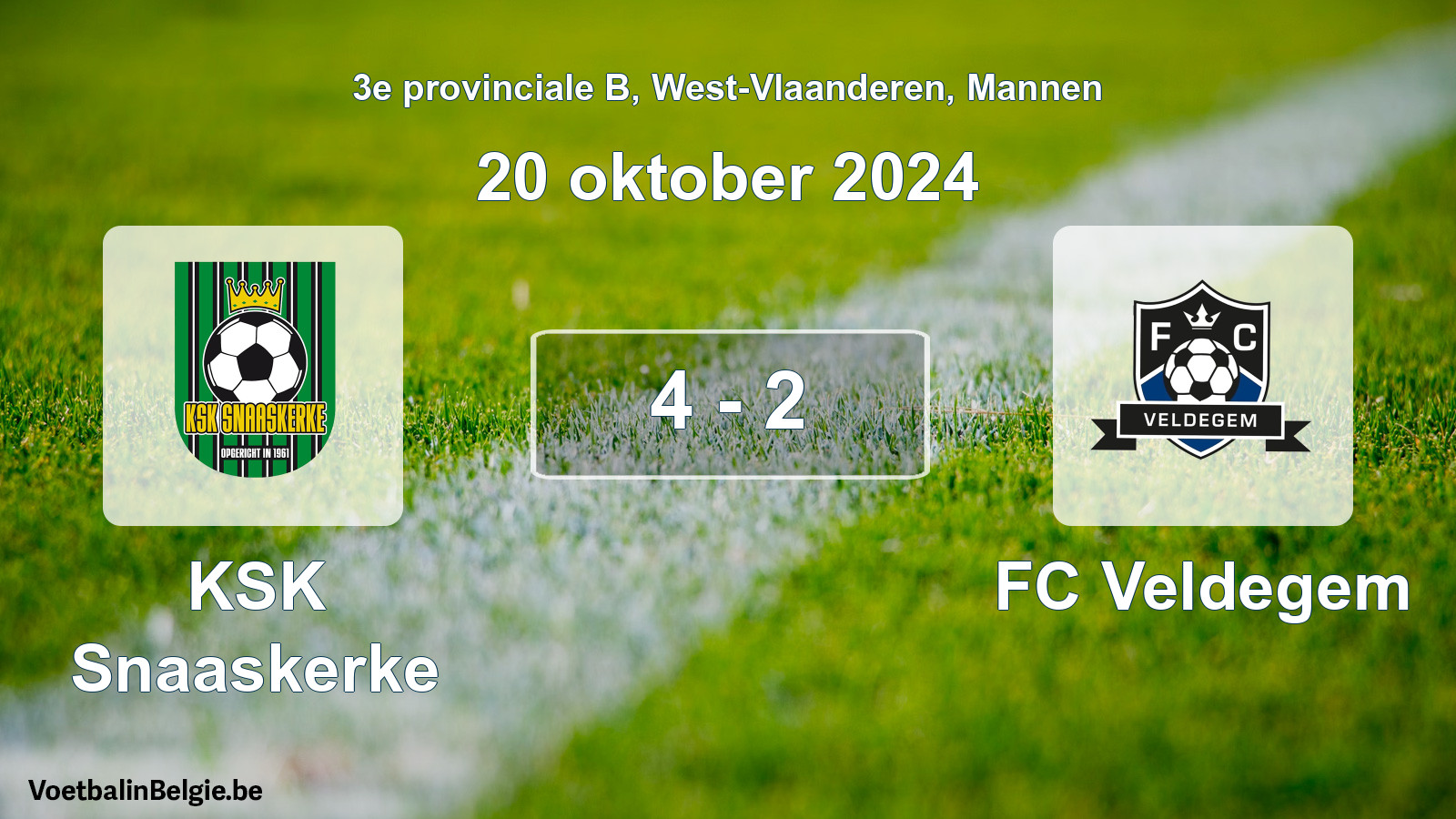 Gespeelde wedstrijd mannenvoetbal: KSK Snaaskerke - FC Veldegem 4 - 2 (20 oktober 2024)