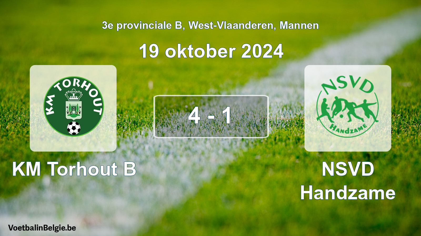 Gespeelde wedstrijd mannenvoetbal: KM Torhout B - NSVD Handzame 4 - 1 (19 oktober 2024)