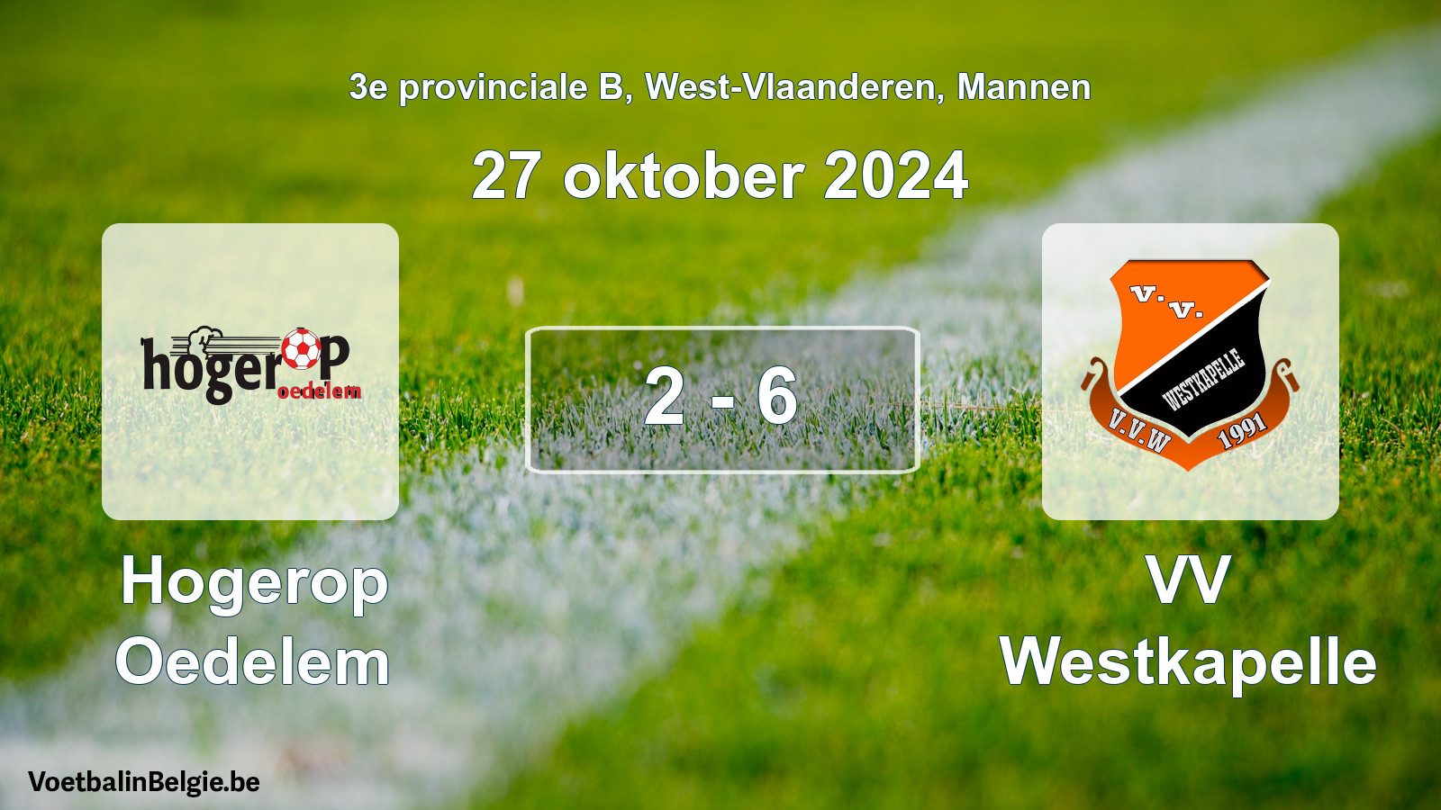 Gespeelde wedstrijd mannenvoetbal: Hogerop Oedelem - VV Westkapelle 2 - 6 (27 oktober 2024)