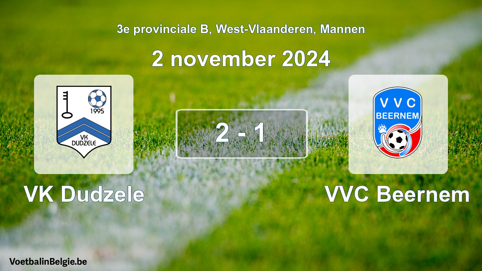 Gespeelde wedstrijd mannenvoetbal: VK Dudzele - VVC Beernem 2 - 1 (2 november 2024)
