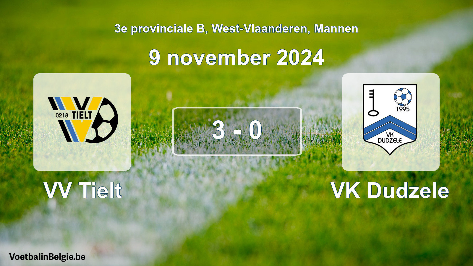 Gespeelde wedstrijd mannenvoetbal: VV Tielt - VK Dudzele 3 - 0 (9 november 2024)