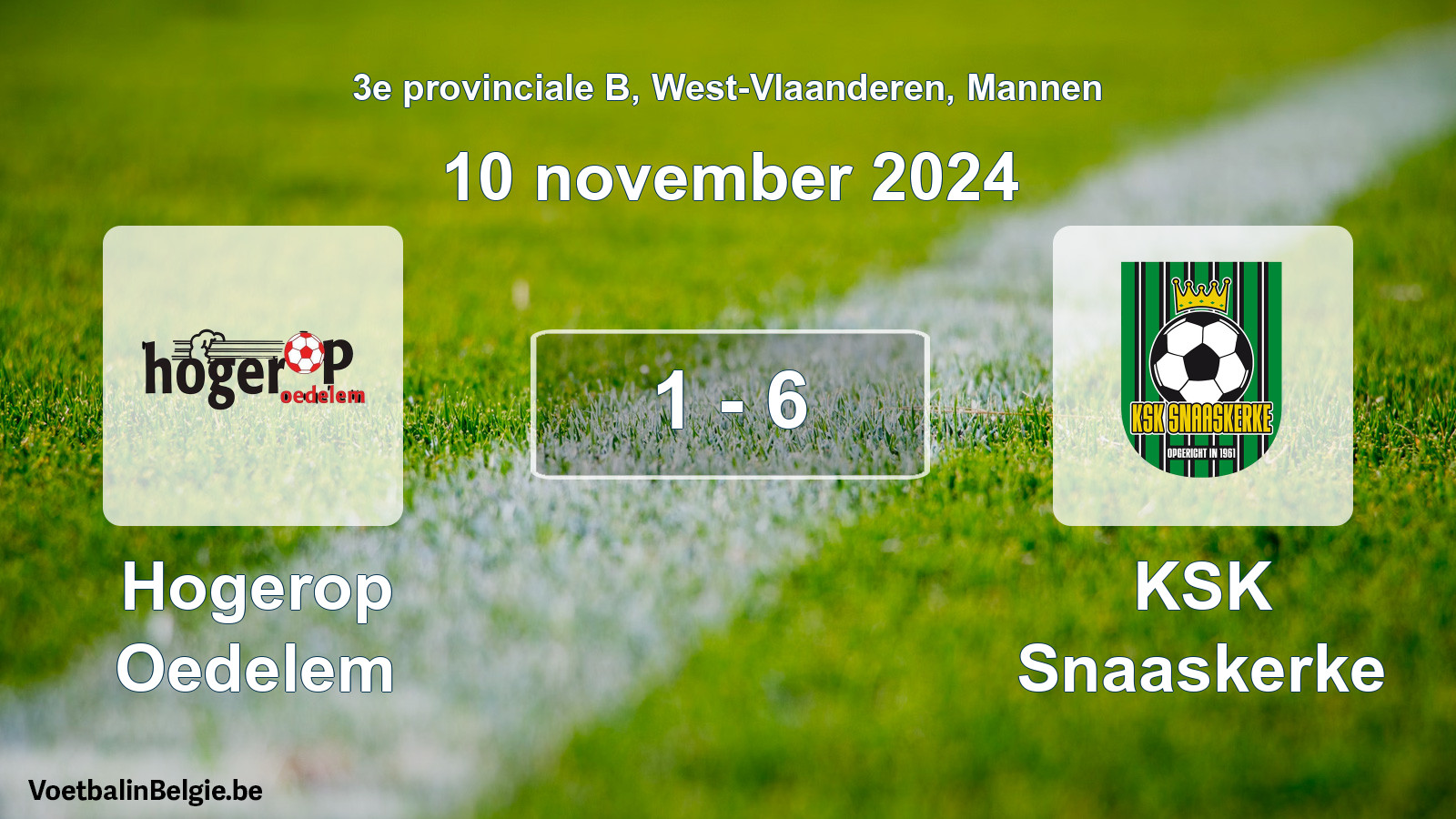 Gespeelde wedstrijd mannenvoetbal: Hogerop Oedelem - KSK Snaaskerke 1 - 6 (10 november 2024)