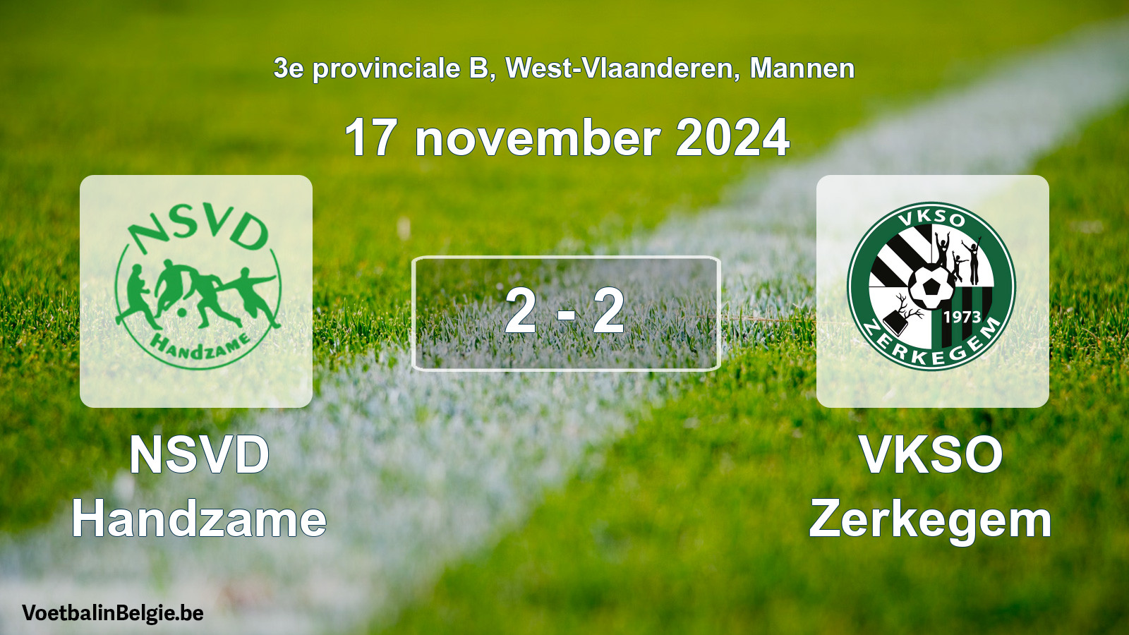 Gespeelde wedstrijd mannenvoetbal: NSVD Handzame - VKSO Zerkegem 2 - 2 (17 november 2024)