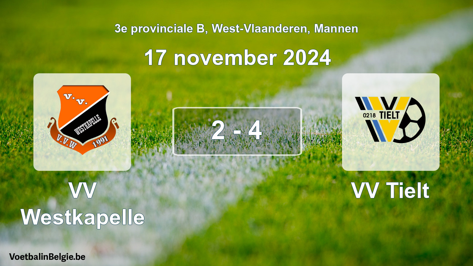 Gespeelde wedstrijd mannenvoetbal: VV Westkapelle - VV Tielt 2 - 4 (17 november 2024)