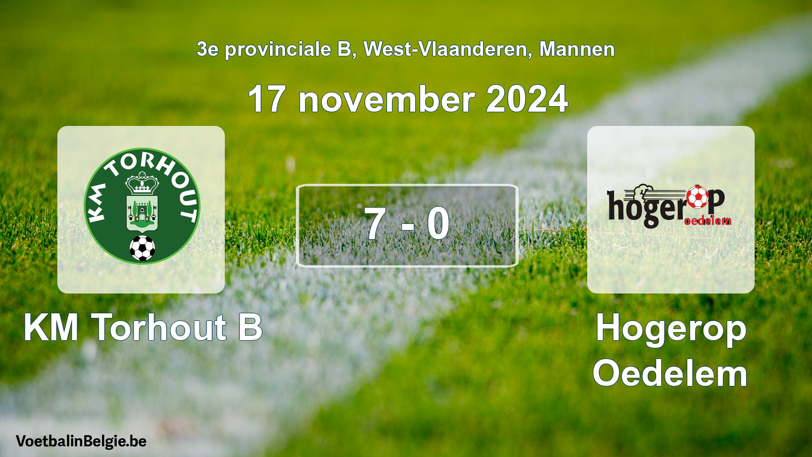 Gespeelde wedstrijd mannenvoetbal: KM Torhout B - Hogerop Oedelem 7 - 0 (17 november 2024)