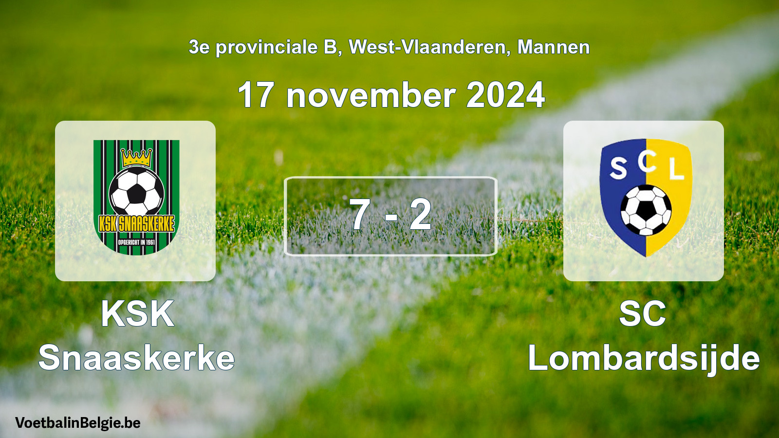 Gespeelde wedstrijd mannenvoetbal: KSK Snaaskerke - SC Lombardsijde 7 - 2 (17 november 2024)