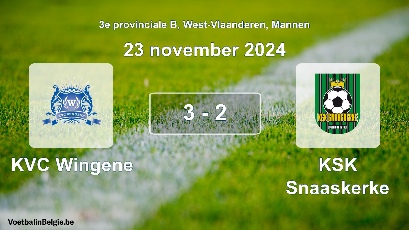 Gespeelde wedstrijd mannenvoetbal: KVC Wingene - KSK Snaaskerke 3 - 2 (23 november 2024)