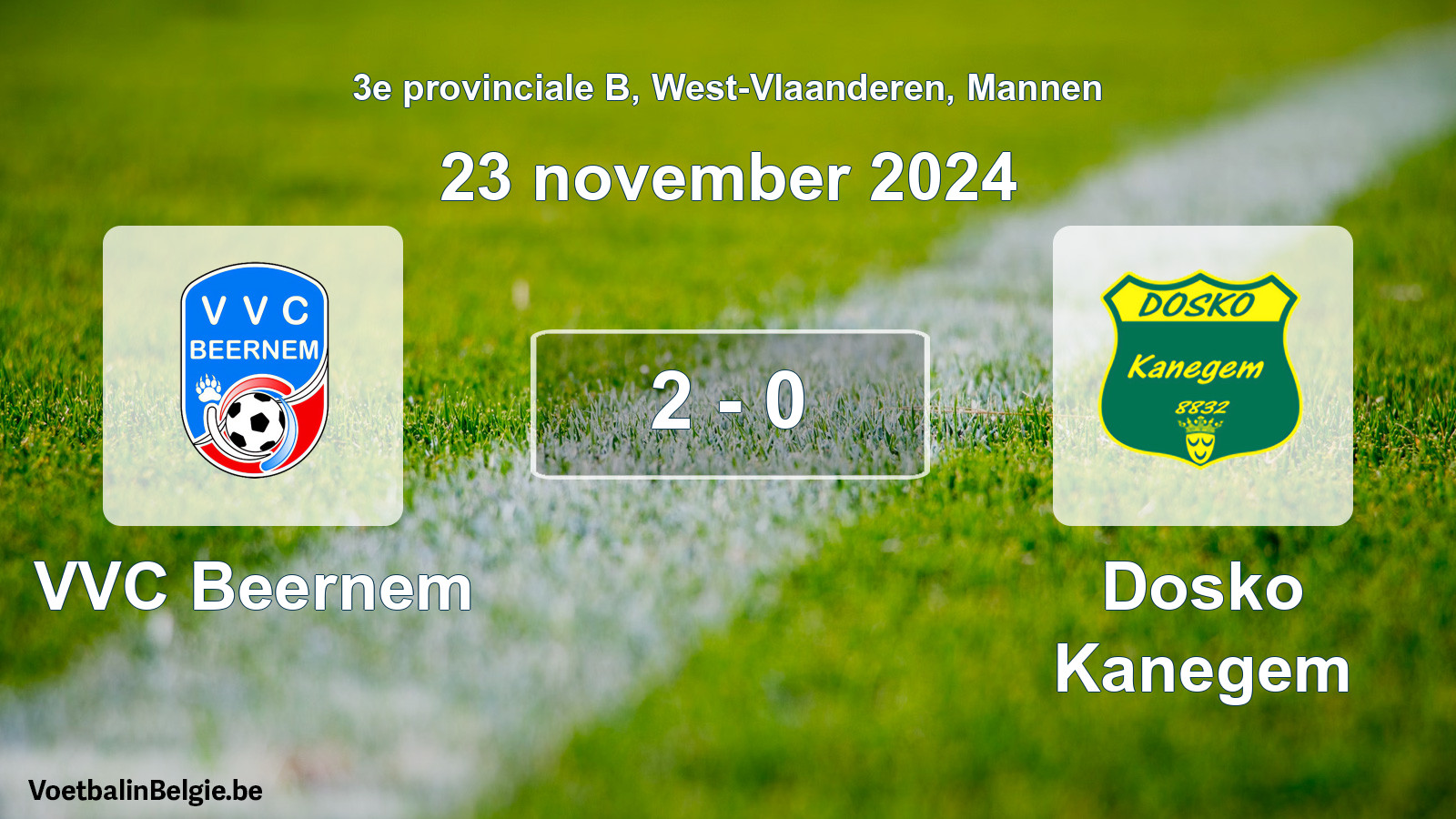 Gespeelde wedstrijd mannenvoetbal: VVC Beernem - Dosko Kanegem 2 - 0 (23 november 2024)