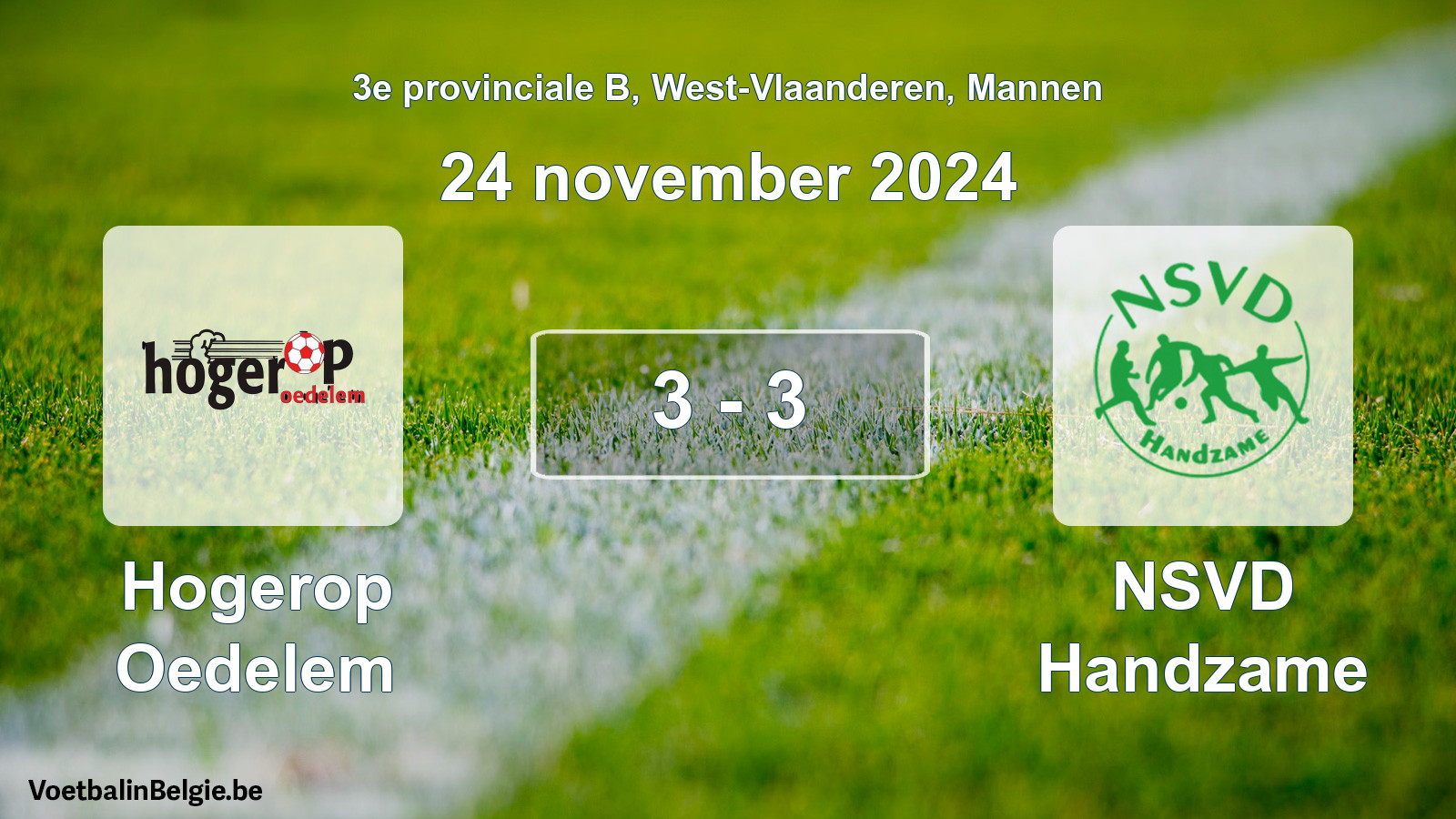 Gespeelde wedstrijd mannenvoetbal: Hogerop Oedelem - NSVD Handzame 3 - 3 (24 november 2024)