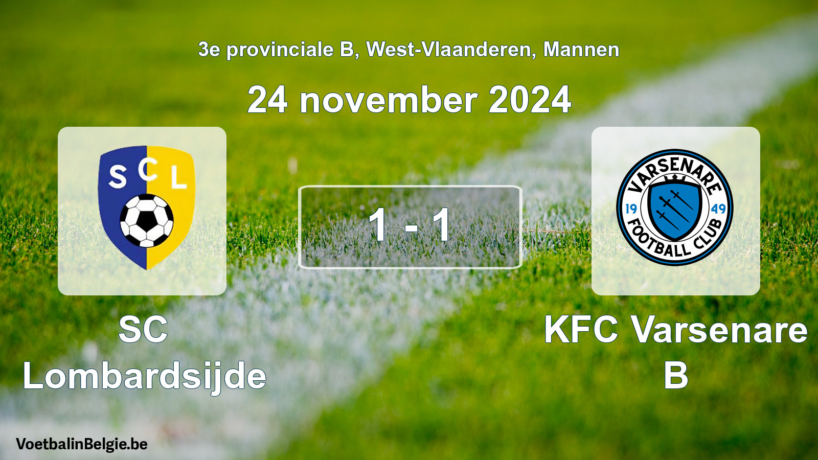 Gespeelde wedstrijd mannenvoetbal: SC Lombardsijde - KFC Varsenare B 1 - 1 (24 november 2024)